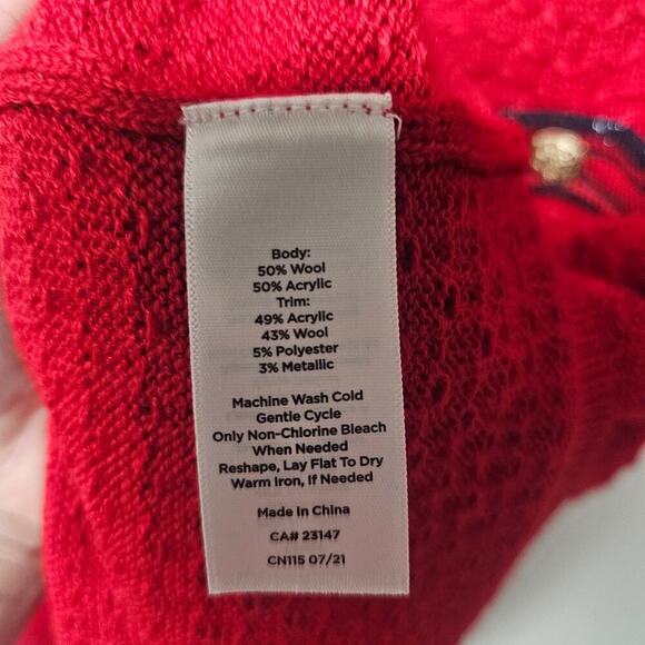 Talbots Red Navy Wool Christmas Coastal Nautical Long Sweater Cardigan Size XL - Picture 3 of 5